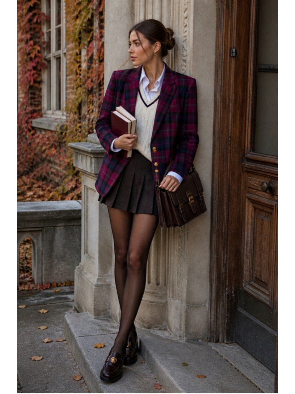 Women's Nygard Collection Plaid Blazer Size 10 Burgundy Navy